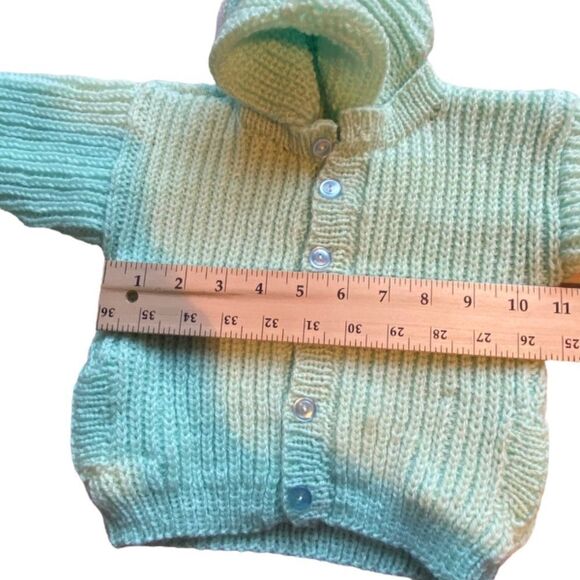 Vintage Handmade Baby toddler Mint Green Button Down Hoodie With Mittens NWOT - Picture 5 of 9